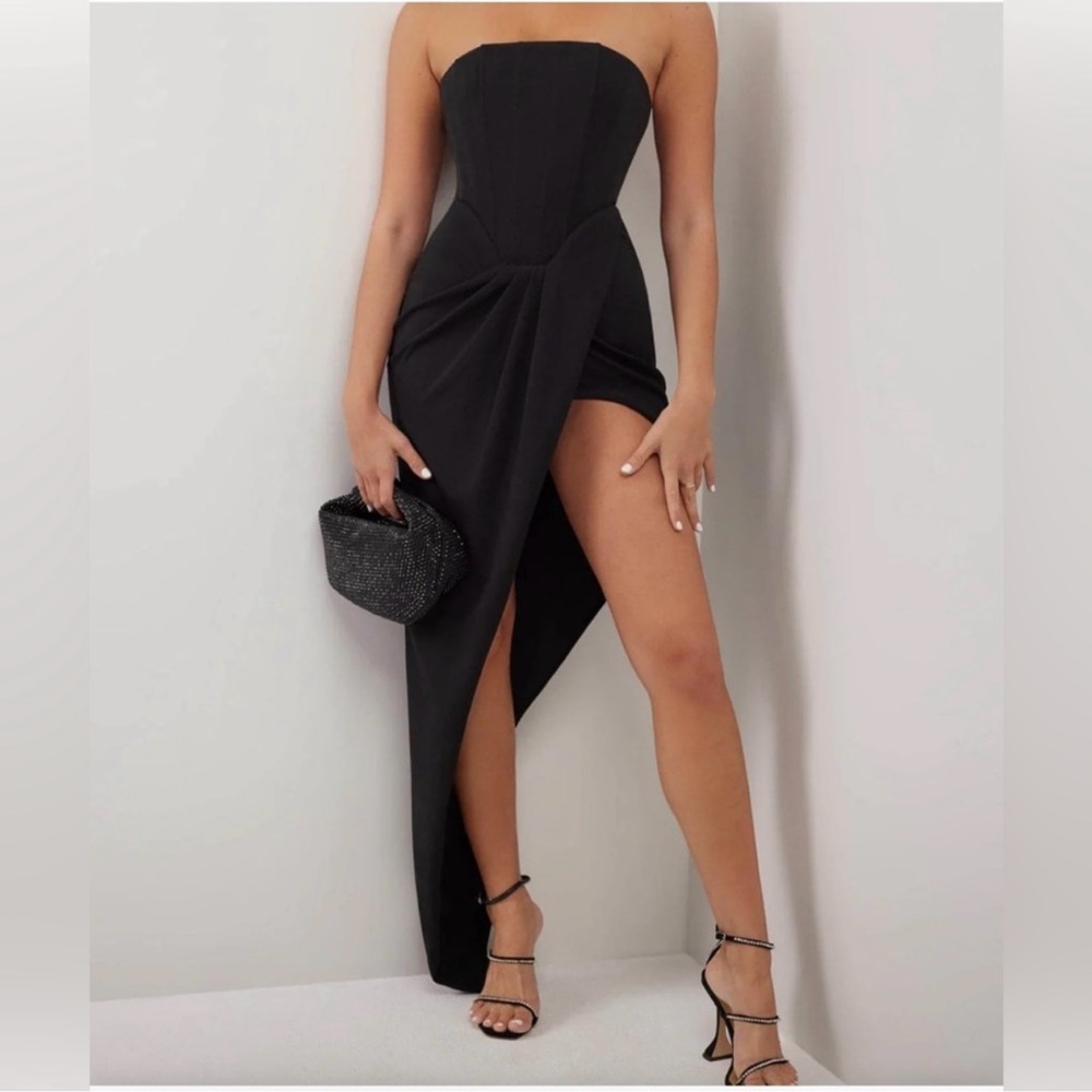 heiress beverly hills black corset draped crepe dress